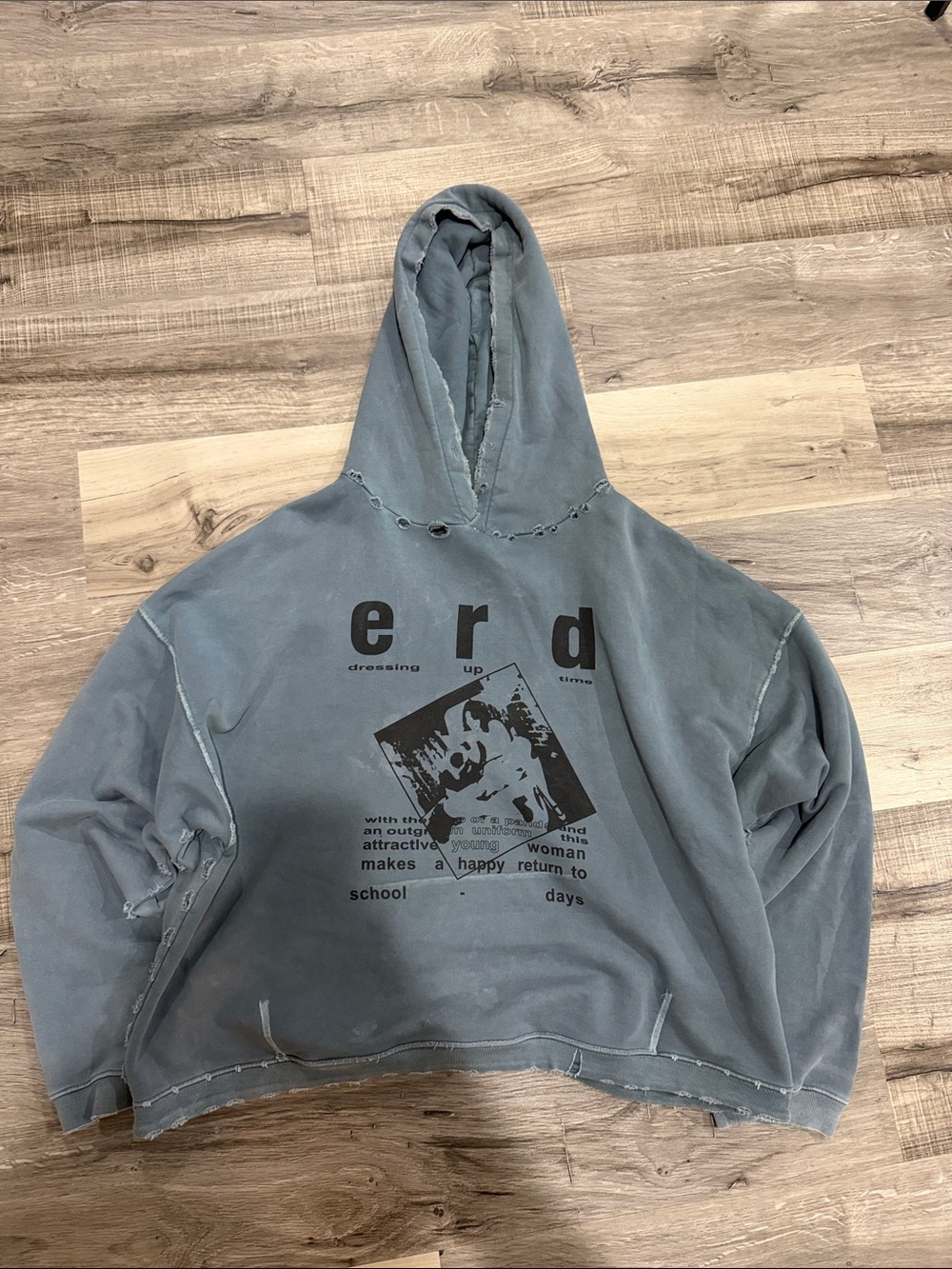 Oversized Slate Blue Graphic Crewneck Hoodie